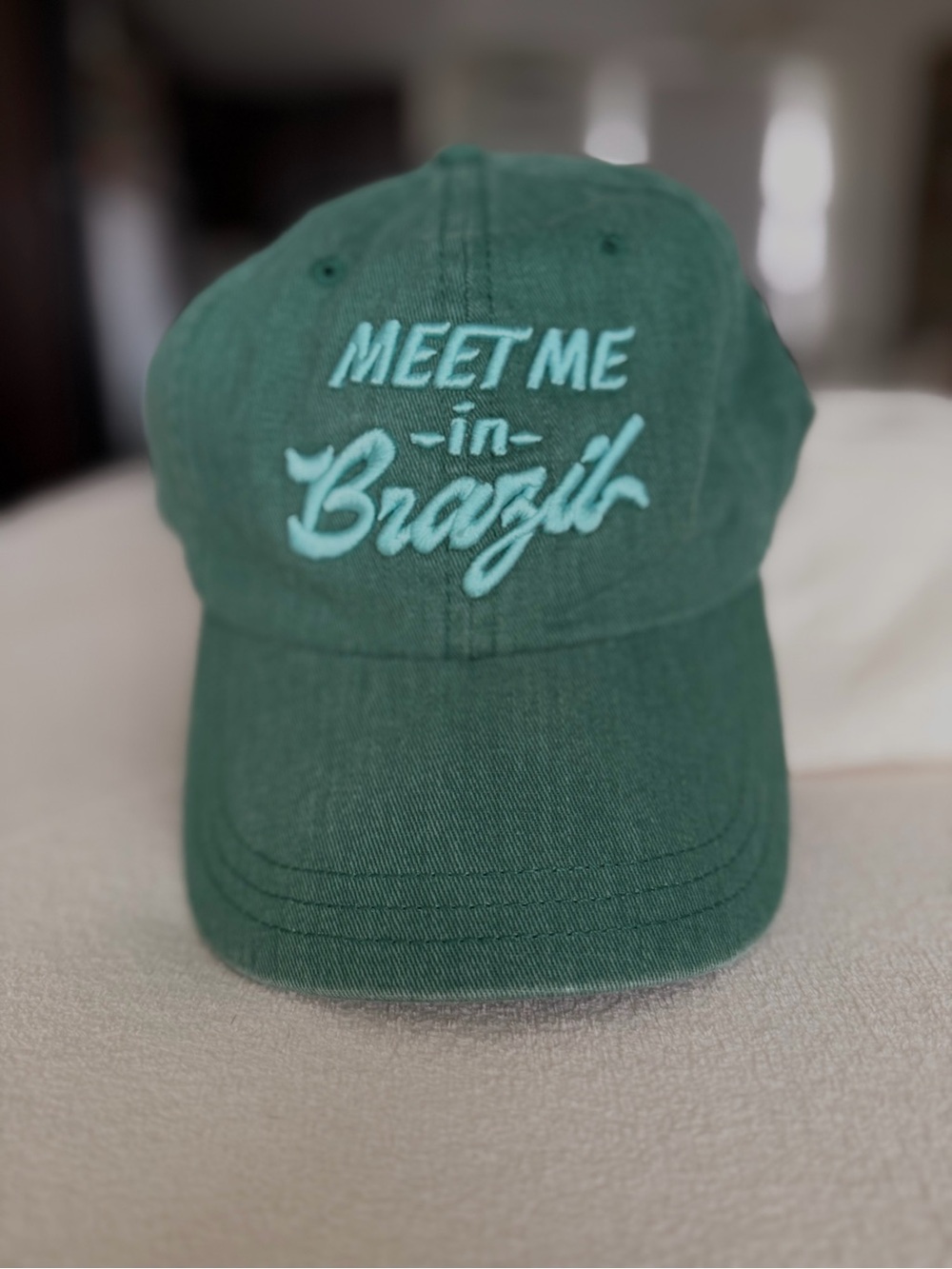 American Eagle Outfitters Green Baseball Cap with Light Blue Embroidery